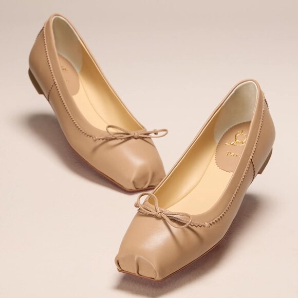 Christian Louboutin MAMADRAGUE Leather Ballerina Ballet Flat Shoes Blush - Picture 1 of 16